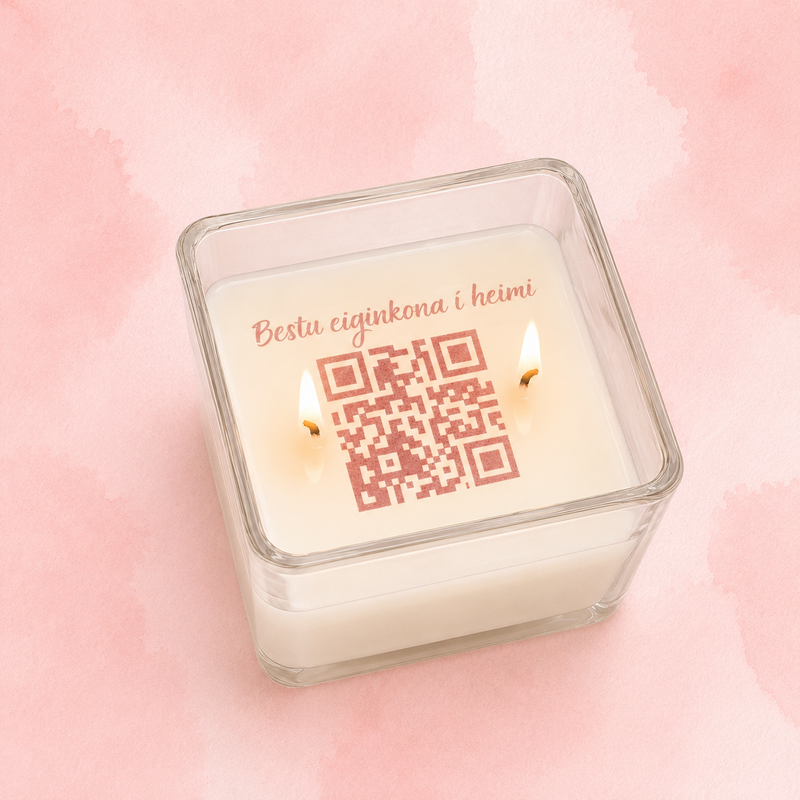 Sérsniðið kerti með QR-kóða og falnum skilaboðum