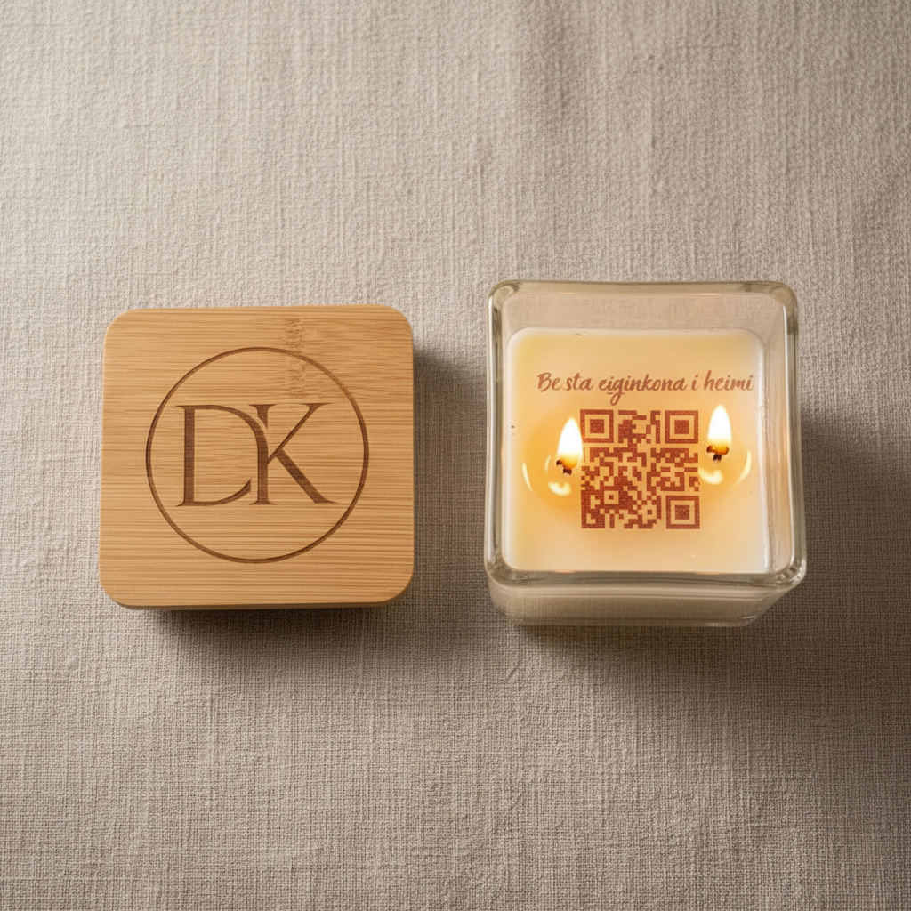 Sérsniðið kerti með QR-kóða og falnum skilaboðum